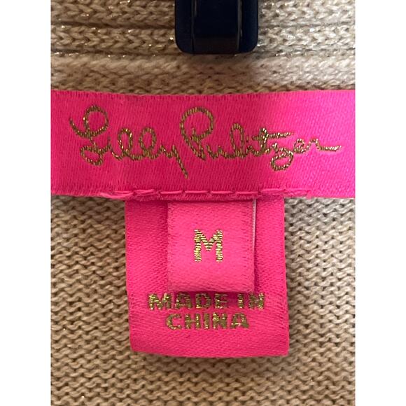 Lilly Pulitzer Medium Abelle Cashmere Blend Gold Tan Metallic Waterfall Cardigan - Picture 6 of 8